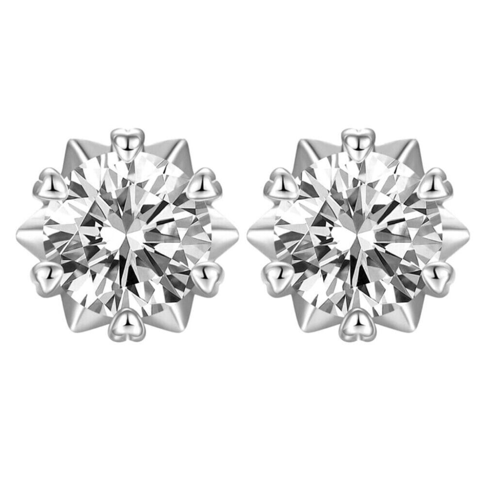 Round Brilliant Solitaire 925 Sterling Silver White Gold Circle Stud Earrings